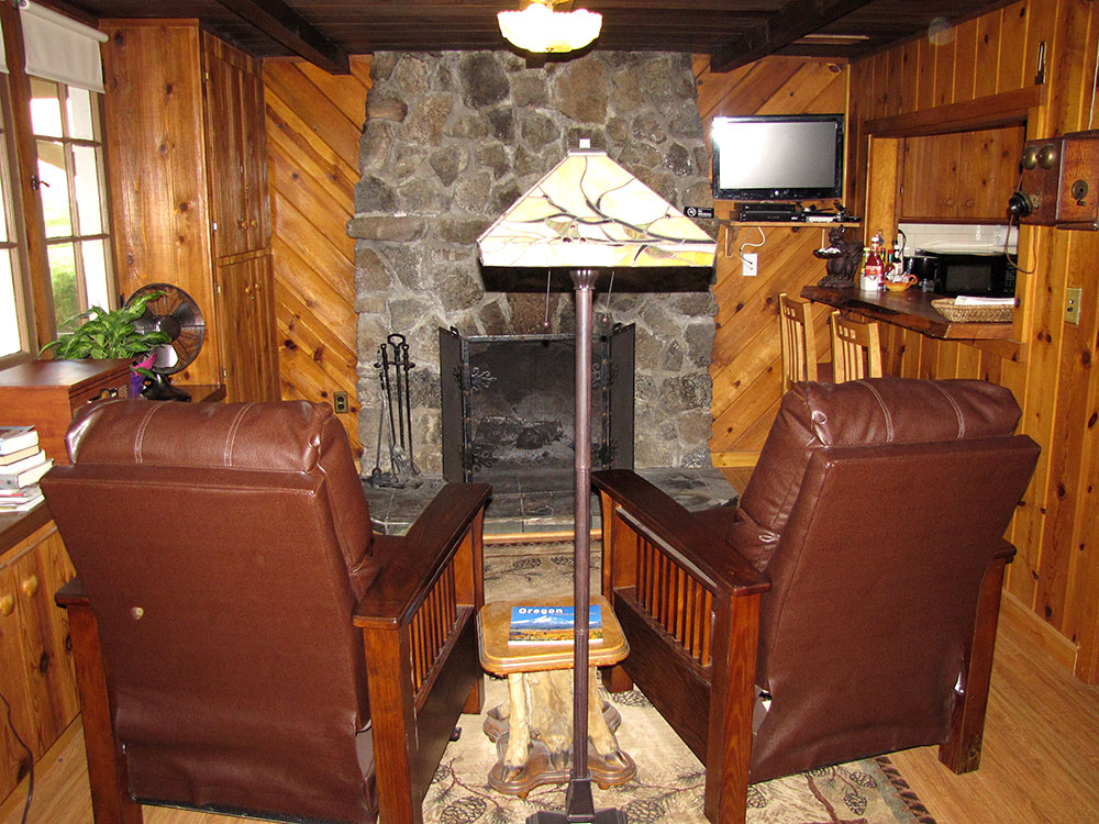 Rogue River cabin fireplace