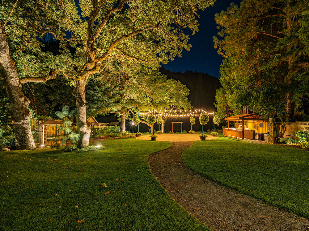 Wedding patio at night - Rogue River wedding